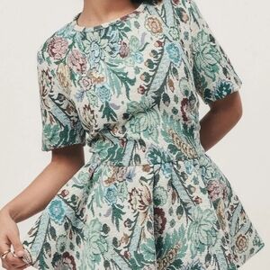 Floral Jacquard Short Sleeve Peplum Top -NWT